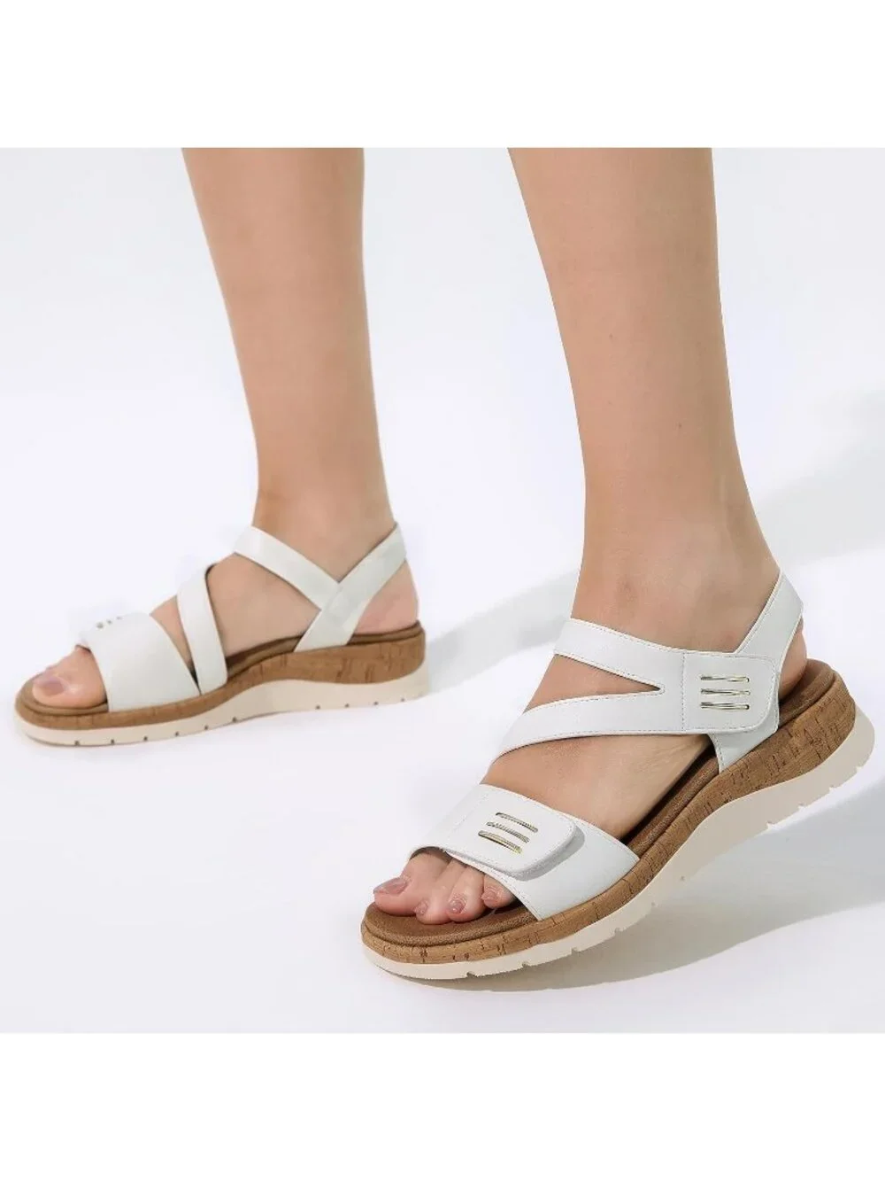 Women's White Summer Open Toe Adjustable Ankle Straps Comfortable Sandals